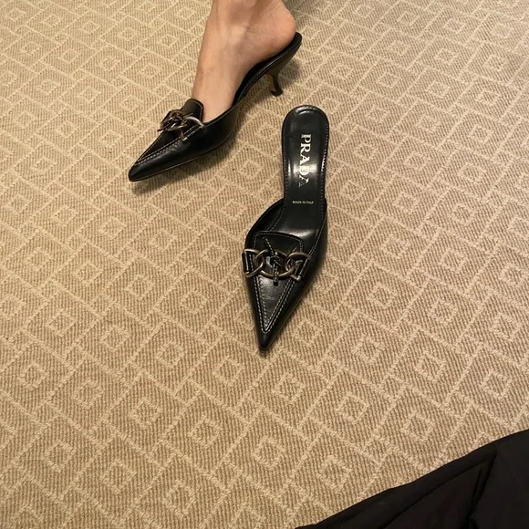 Prada Women's Black Leather Chain Mules - Picture 4 of 4